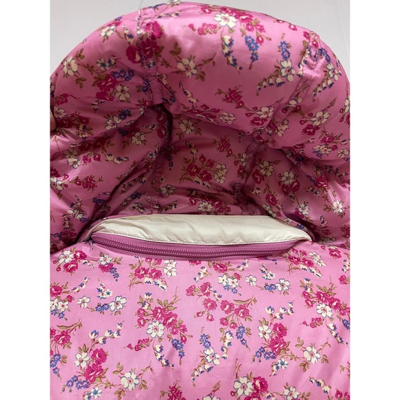 Lands End Women Pink Floral Puffer Jacket Hooded Down Fill Size L 14-16 - Picture 5 of 8